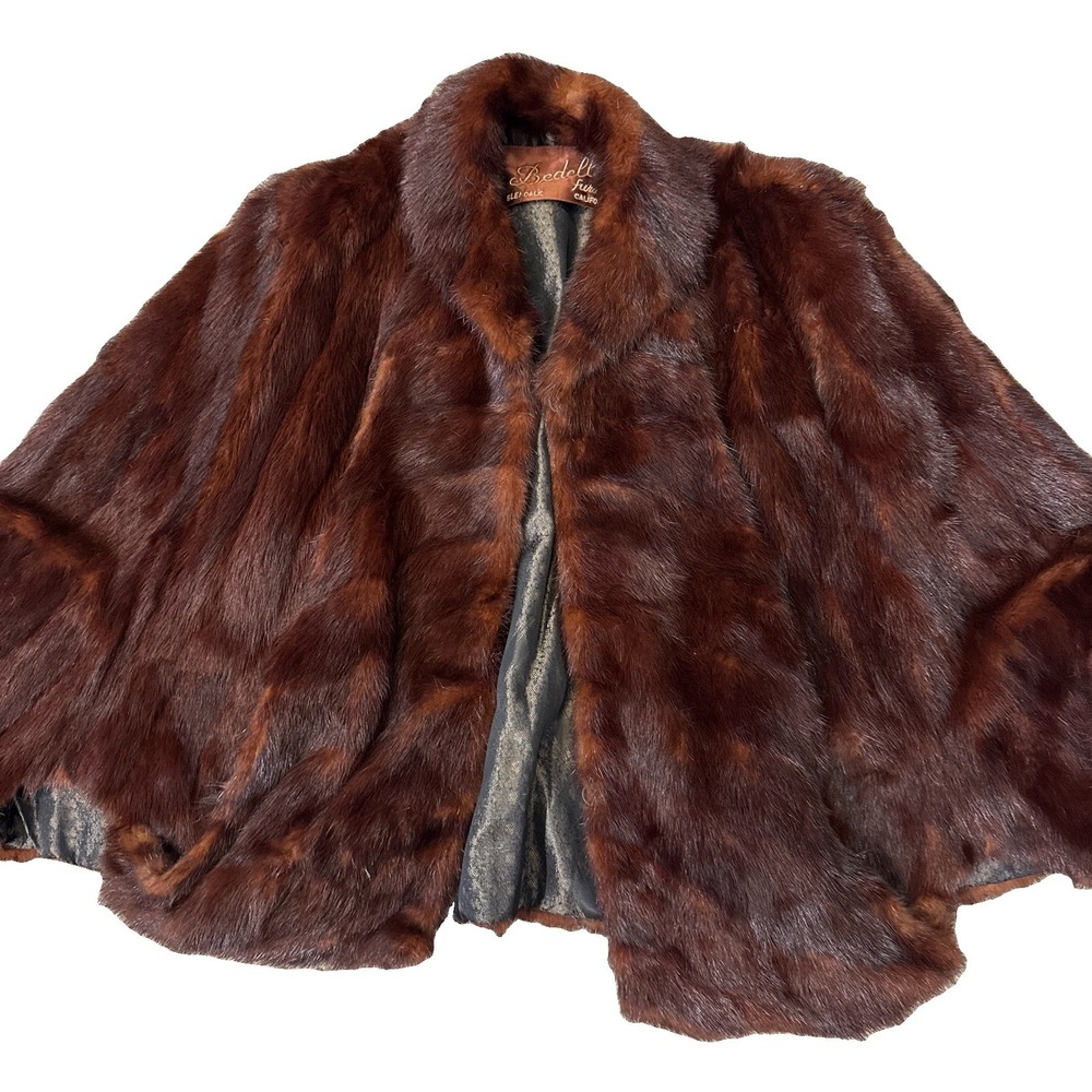 Vintage 1950s Bedell's Furs Mink Jacket Mahogany Brown Shawl Collar Coat - Picture 3 of 11
